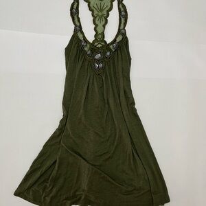 1990s vintage Green Sleeveless Top with Embroidered Detail